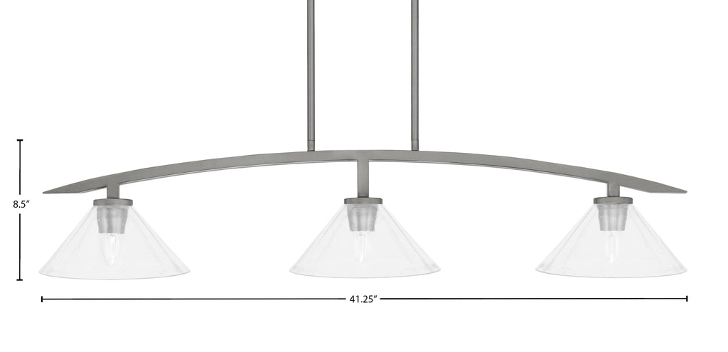 Kurve Three Light Island Pendant in Graphite with Clear Bubble Shade