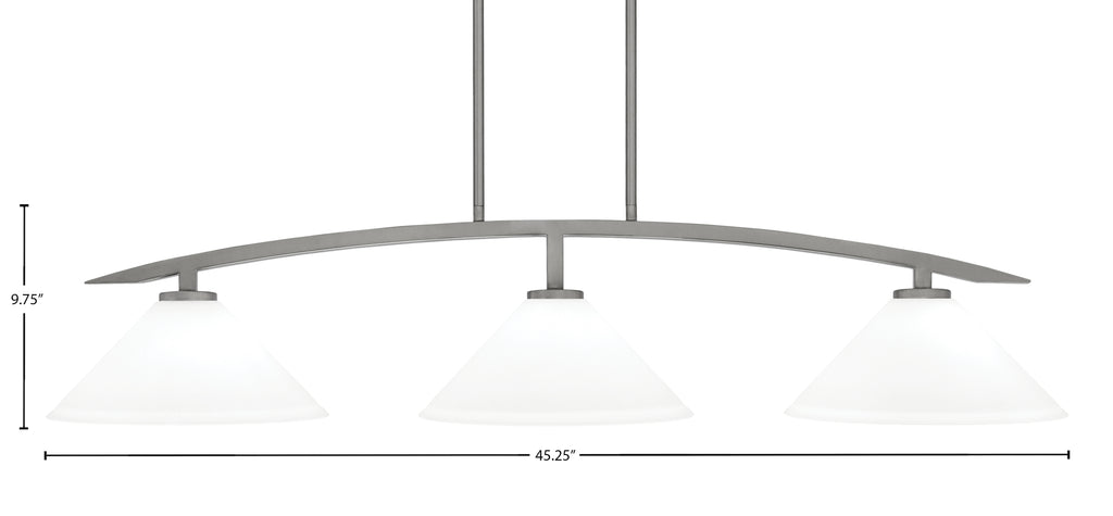 Kurve Three Light Island Pendant in Graphite with White Muslin Shade