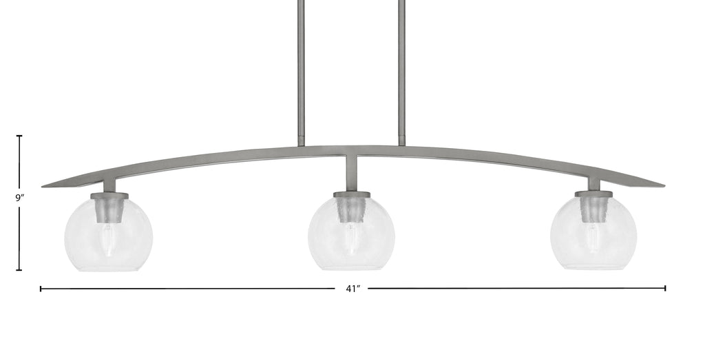 Kurve Three Light Island Pendant in Graphite with Clear Bubble Shade