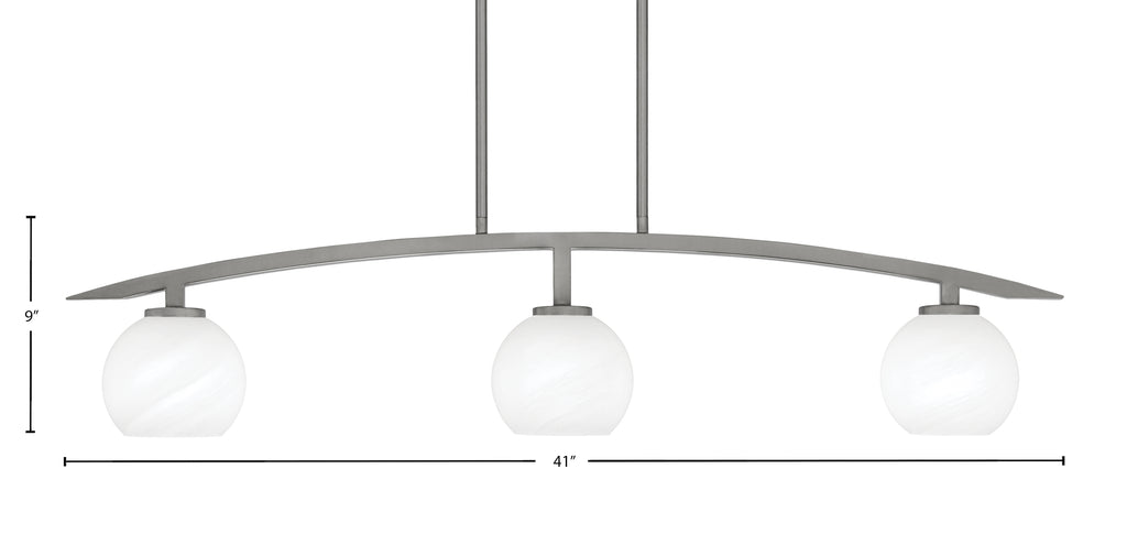 Kurve Three Light Island Pendant in Graphite with White Marble Shade