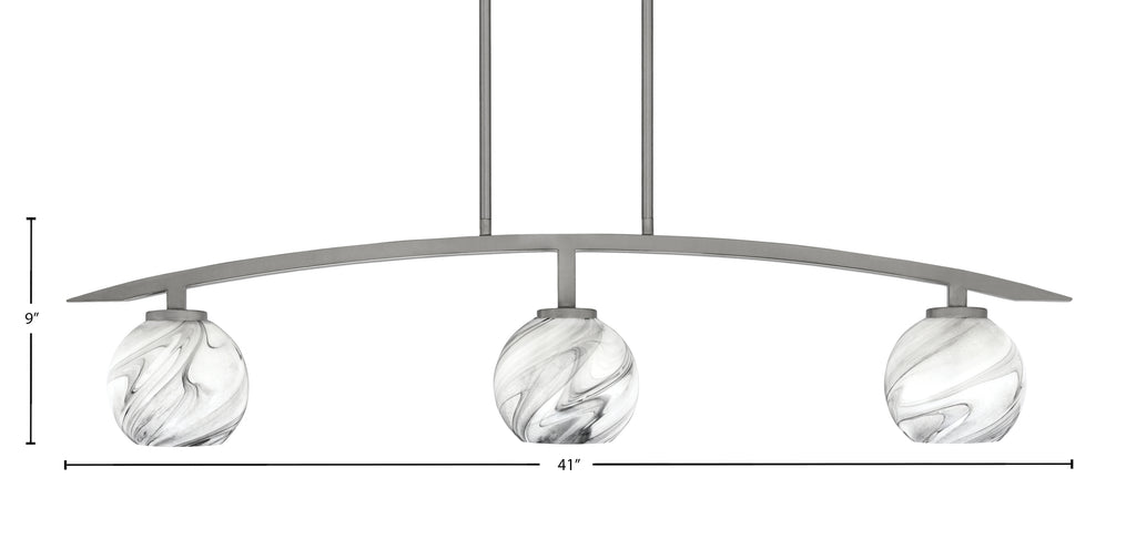 Kurve Three Light Island Pendant in Graphite with Onyx Swirl Shade