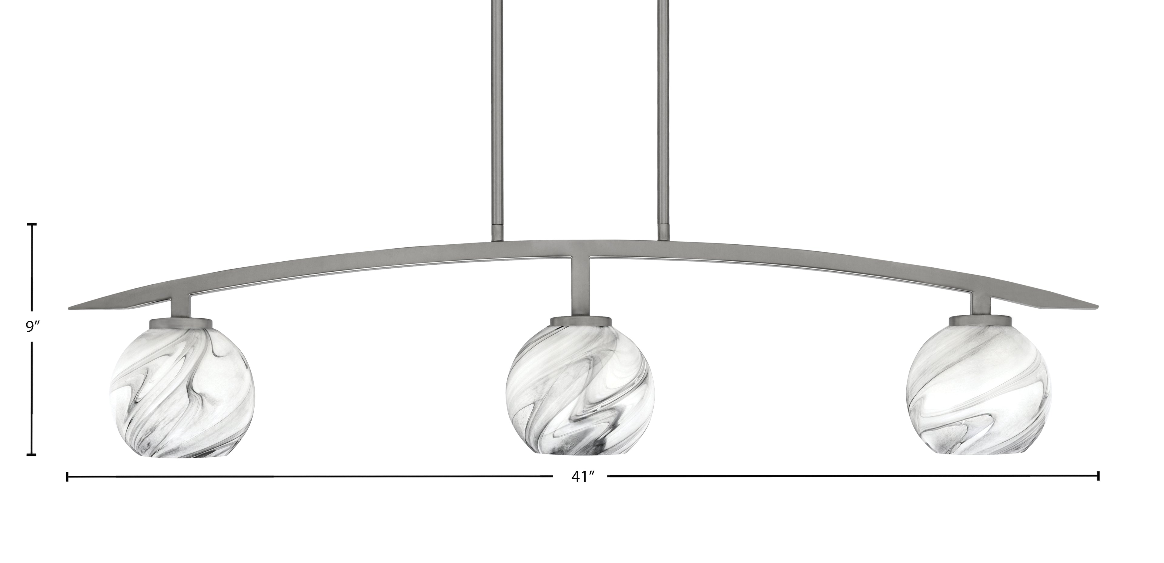 Kurve Three Light Island Pendant in Graphite with Onyx Swirl Shade