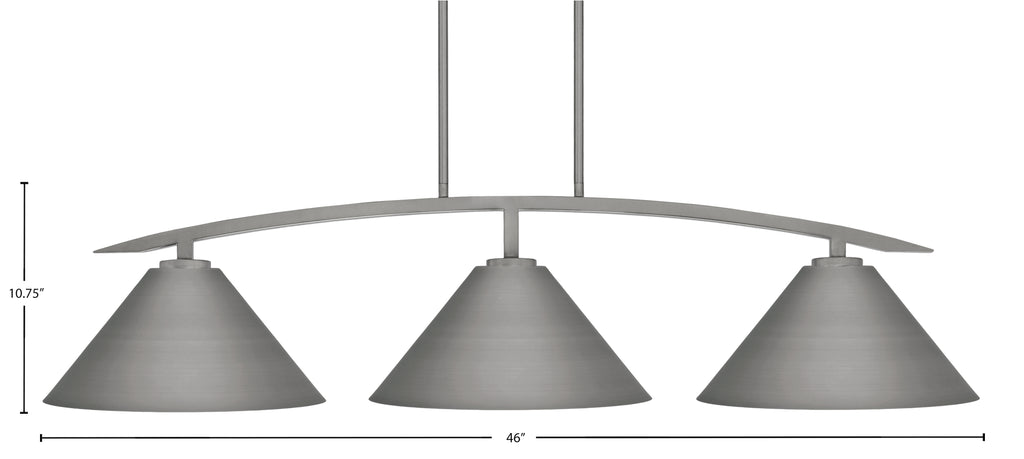 Kurve Three Light Island Pendant in Graphite with Matte Black Cone Metal Shade