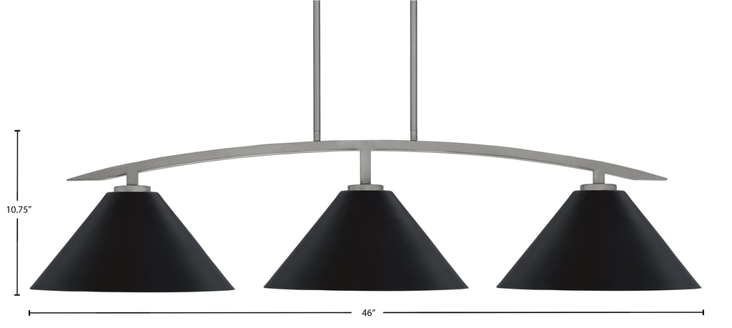 Kurve Three Light Island Pendant in Graphite with Matte Black Cone Metal Shade