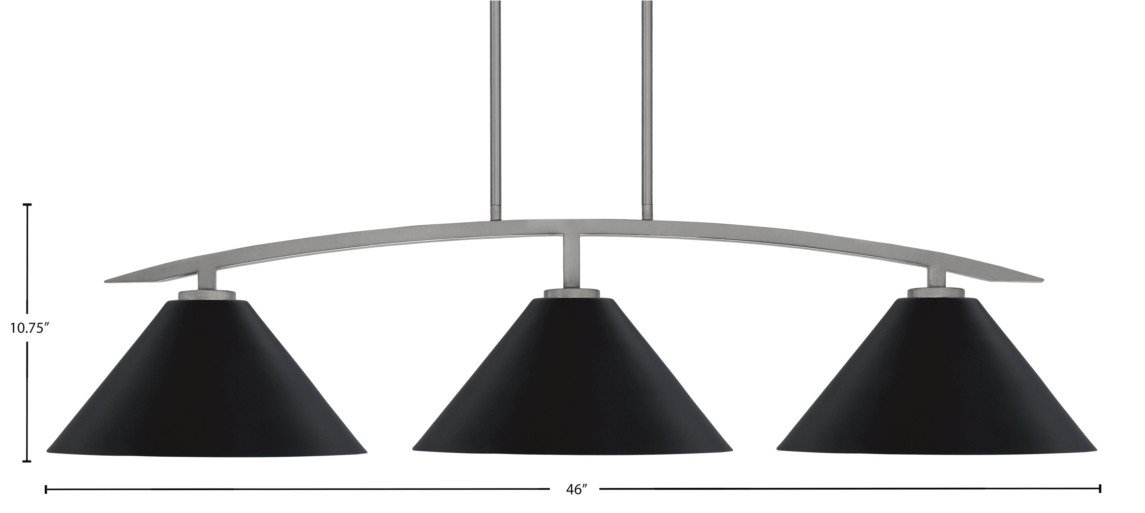 Kurve Three Light Island Pendant in Graphite with Matte Black Cone Metal Shade