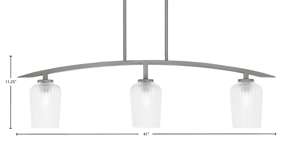 Kurve Three Light Island Pendant in Graphite with Clear Textured Shade