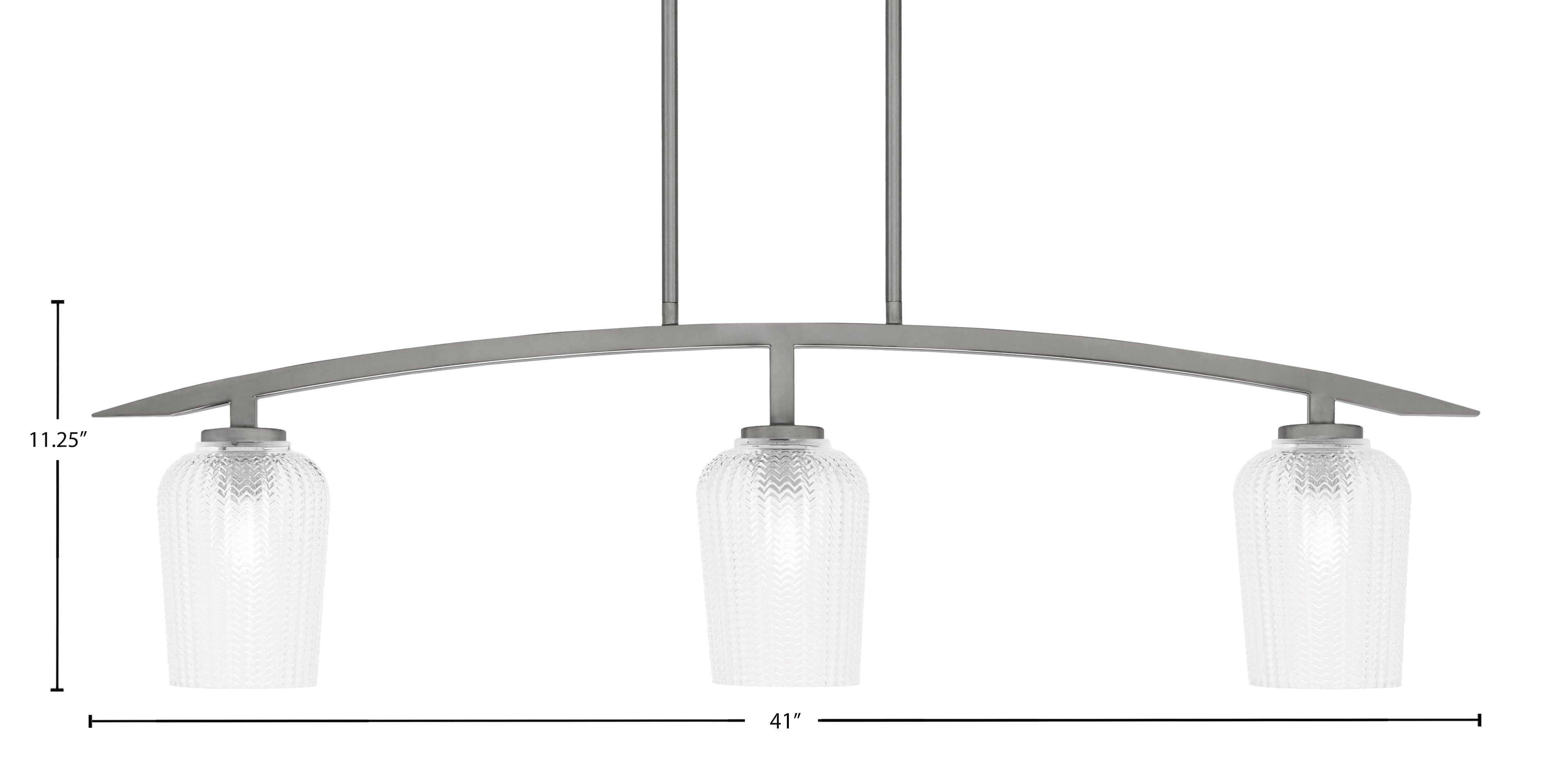 Kurve Three Light Island Pendant in Graphite with Clear Textured Shade