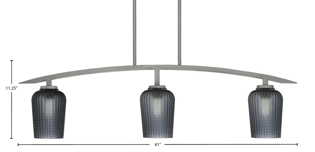Kurve Three Light Island Pendant in Graphite with Smoke Textured Shade