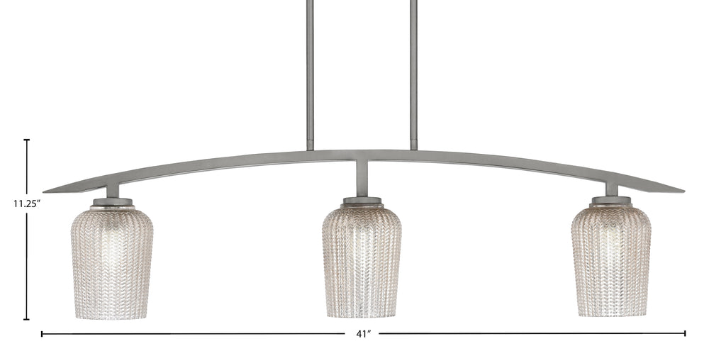 Kurve Three Light Island Pendant in Graphite with Silver Textured Shade