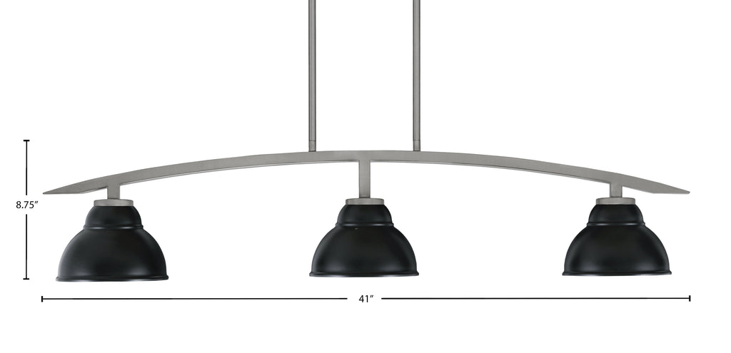 Kurve Three Light Island Pendant in Graphite with Matte Black Double Bubble Metal Shade