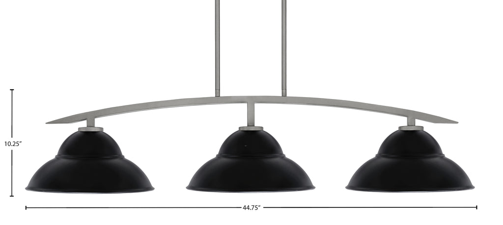 Kurve Three Light Island Pendant in Graphite with Matte Black Double Bubble Metal Shade