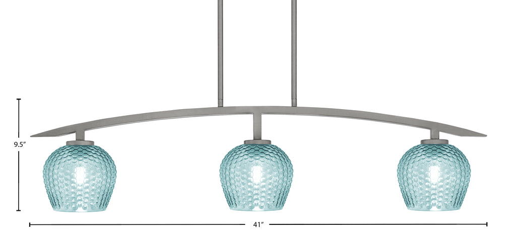 Kurve Three Light Island Pendant in Graphite with Turquoise Textured Shade