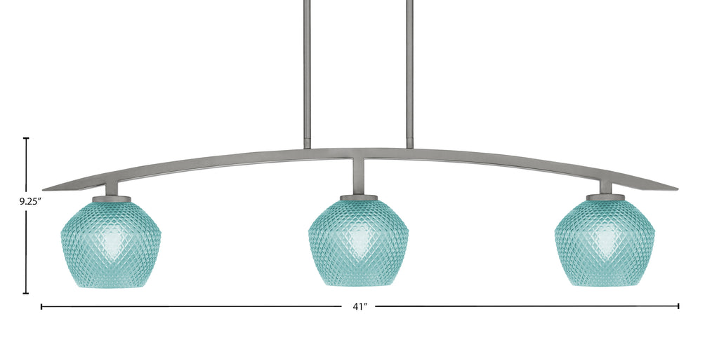 Kurve Three Light Island Pendant in Graphite with Turquoise Textured Shade