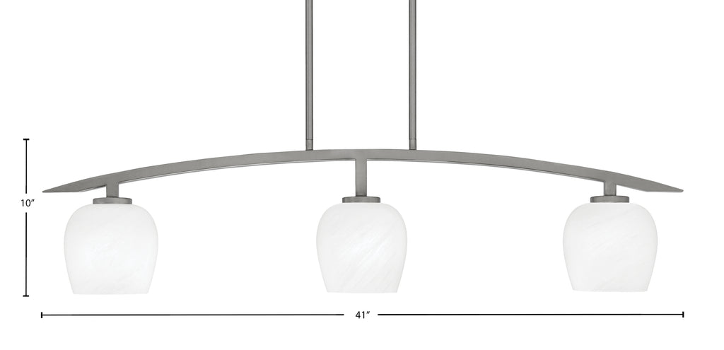Kurve Three Light Island Pendant in Graphite with White Marble Shade