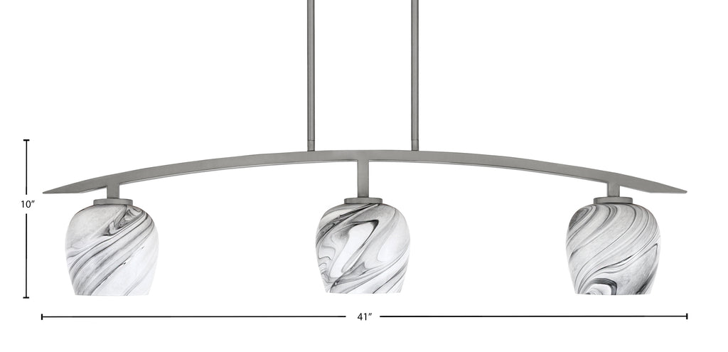 Kurve Three Light Island Pendant in Graphite with Onyx Swirl Shade