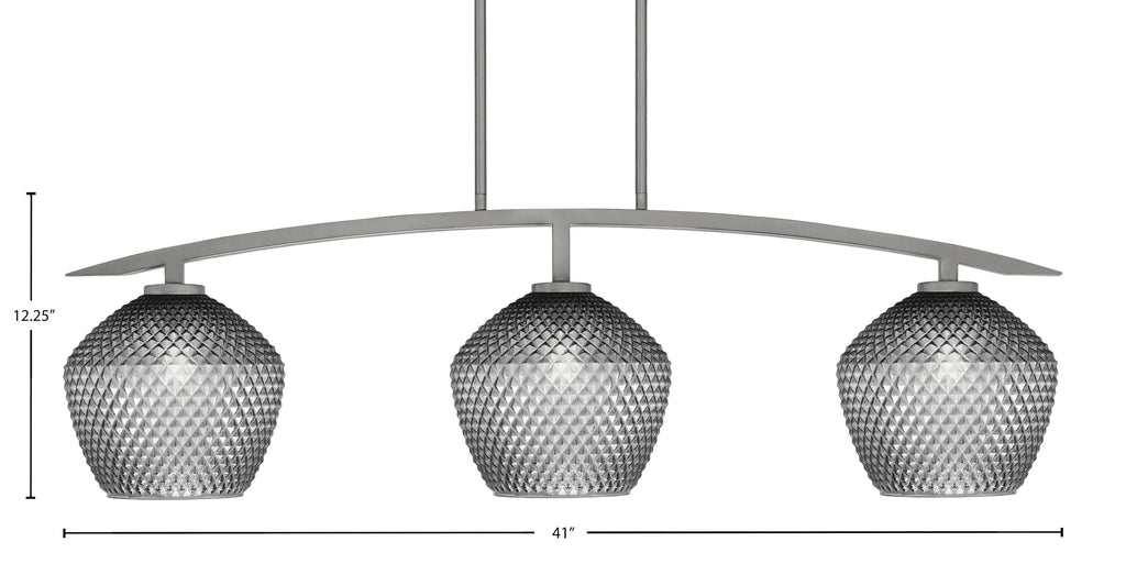 Kurve Three Light Island Pendant in Graphite with Smoke Textured Shade