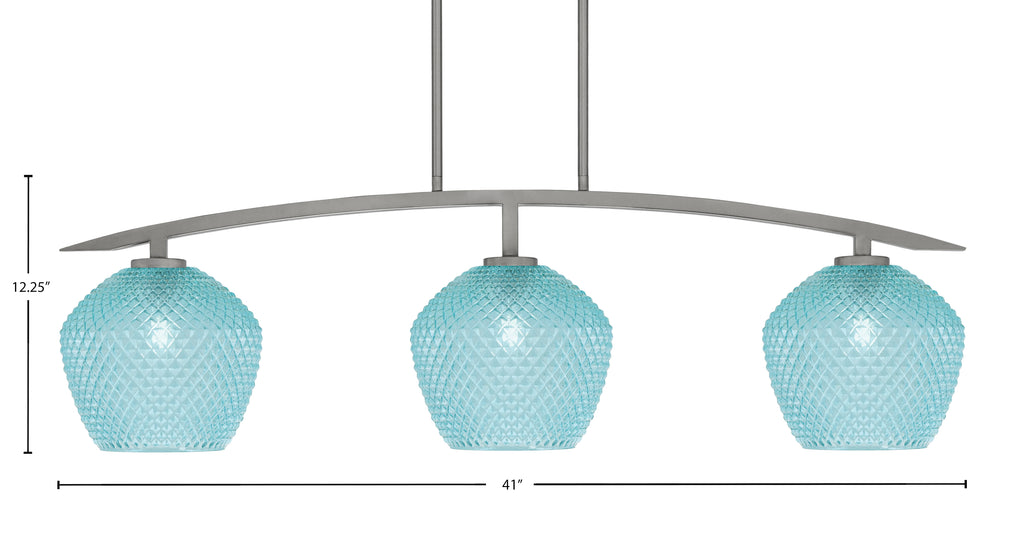Kurve Three Light Island Pendant in Graphite with Turquoise Textured Shade