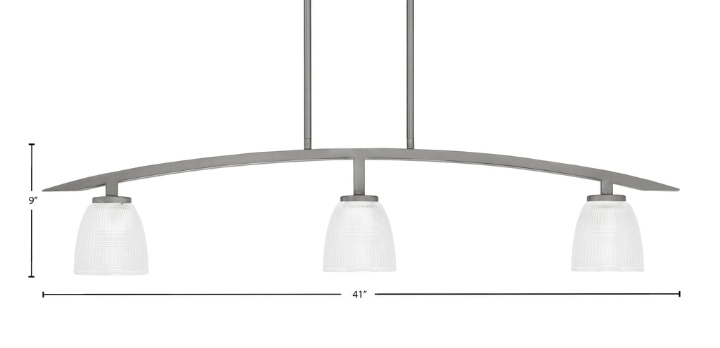 Kurve Three Light Island Pendant in Graphite with Clear Ribbed Shade