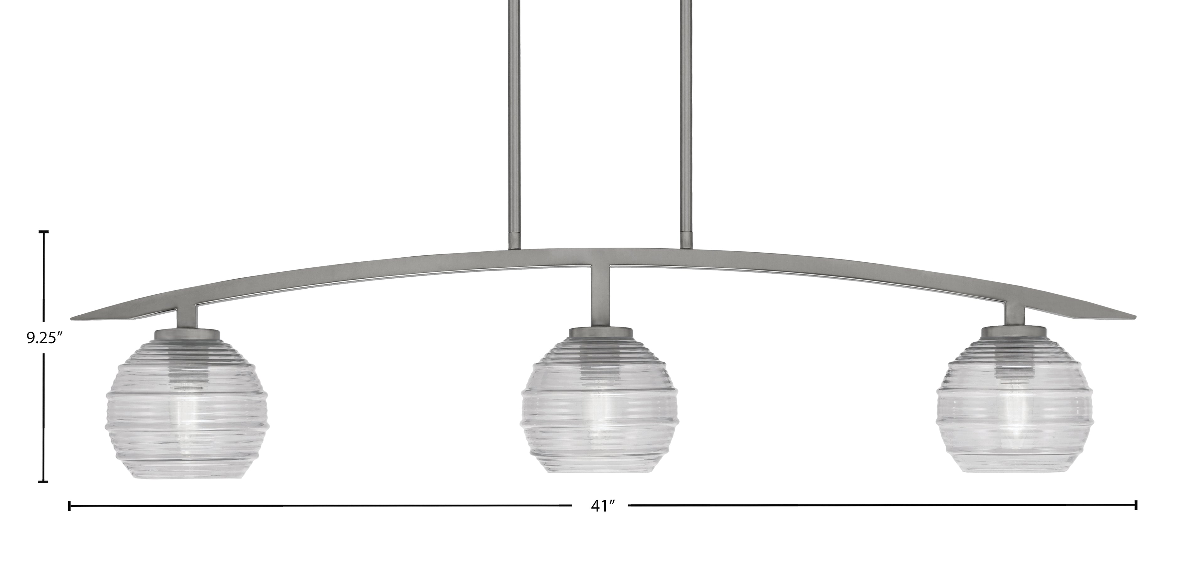 Kurve Three Light Island Pendant in Graphite with Clear Ribbed Shade
