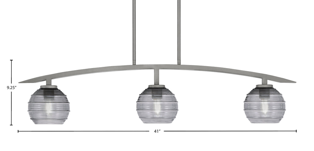 Kurve Three Light Island Pendant in Graphite with Smoke Ribbed Shade