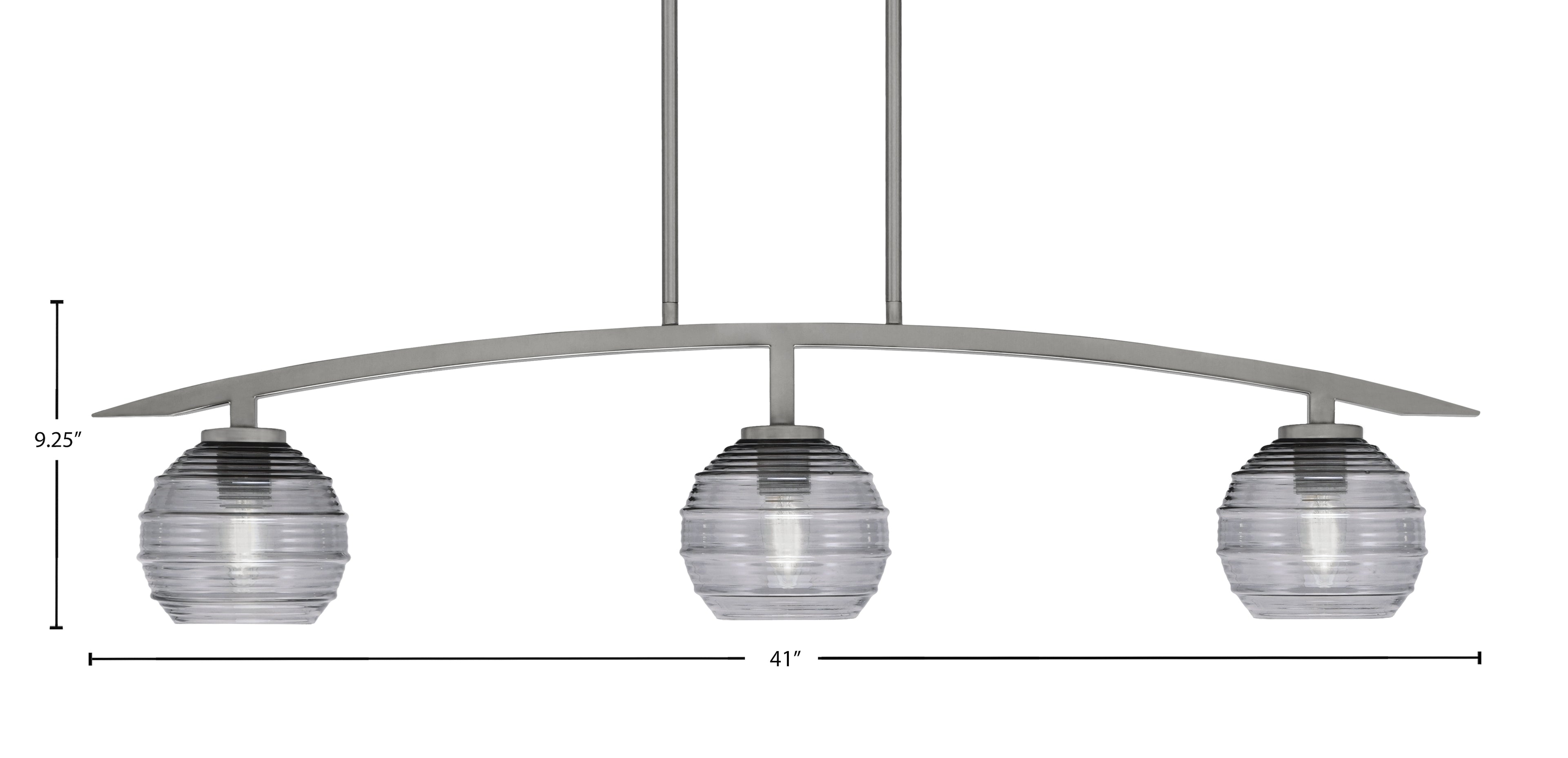Kurve Three Light Island Pendant in Graphite with Smoke Ribbed Shade
