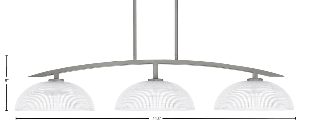 Kurve Three Light Island Pendant in Graphite with Clear Ribbed Shade