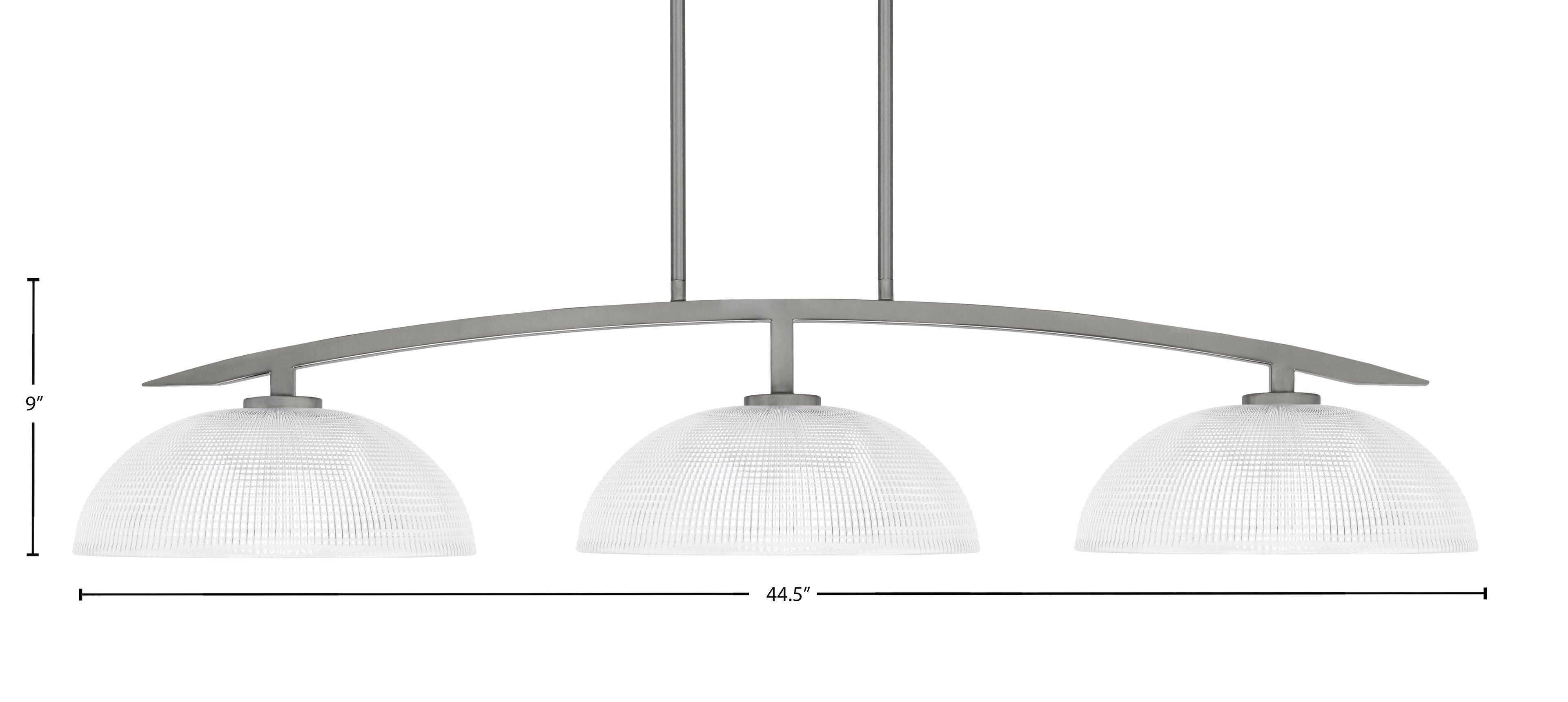 Kurve Three Light Island Pendant in Graphite with Clear Ribbed Shade