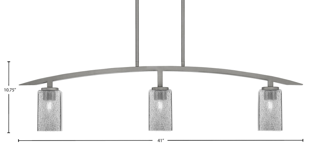 Kurve Three Light Island Pendant in Graphite with Square Smoke Bubble Shade