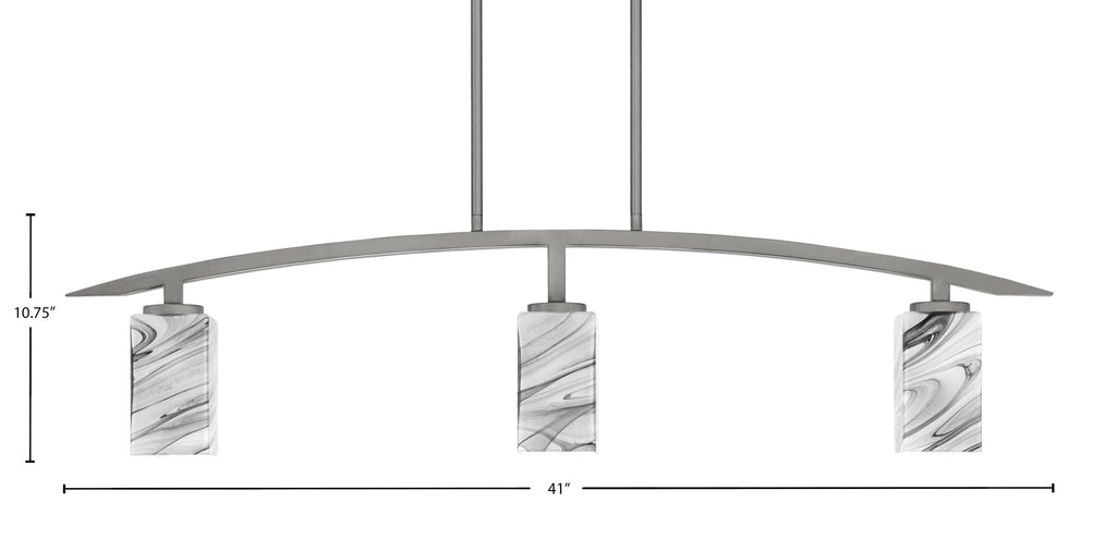 Kurve Three Light Island Pendant in Graphite with Square Onyx Swirl Shade