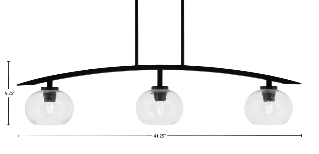 Kurve Three Light Island Pendant in Matte Black with Clear Bubble Shade