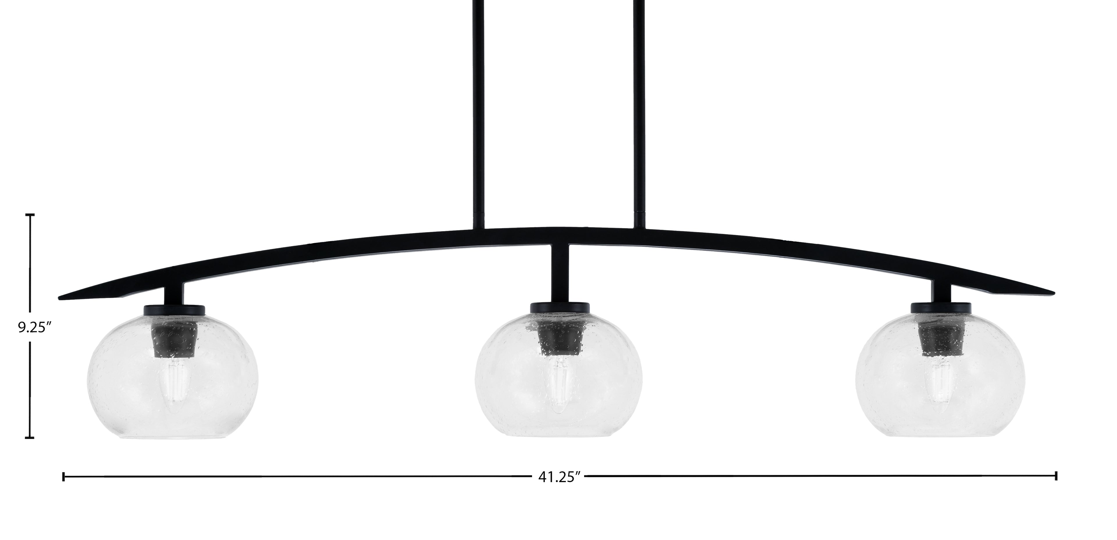 Kurve Three Light Island Pendant in Matte Black with Clear Bubble Shade