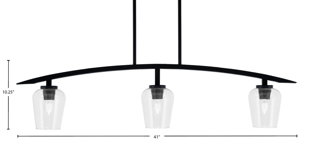 Kurve Three Light Island Pendant in Matte Black with Clear Bubble Shade