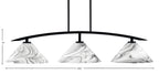 Kurve Three Light Island Pendant in Matte Black with Onyx Swirl Shade