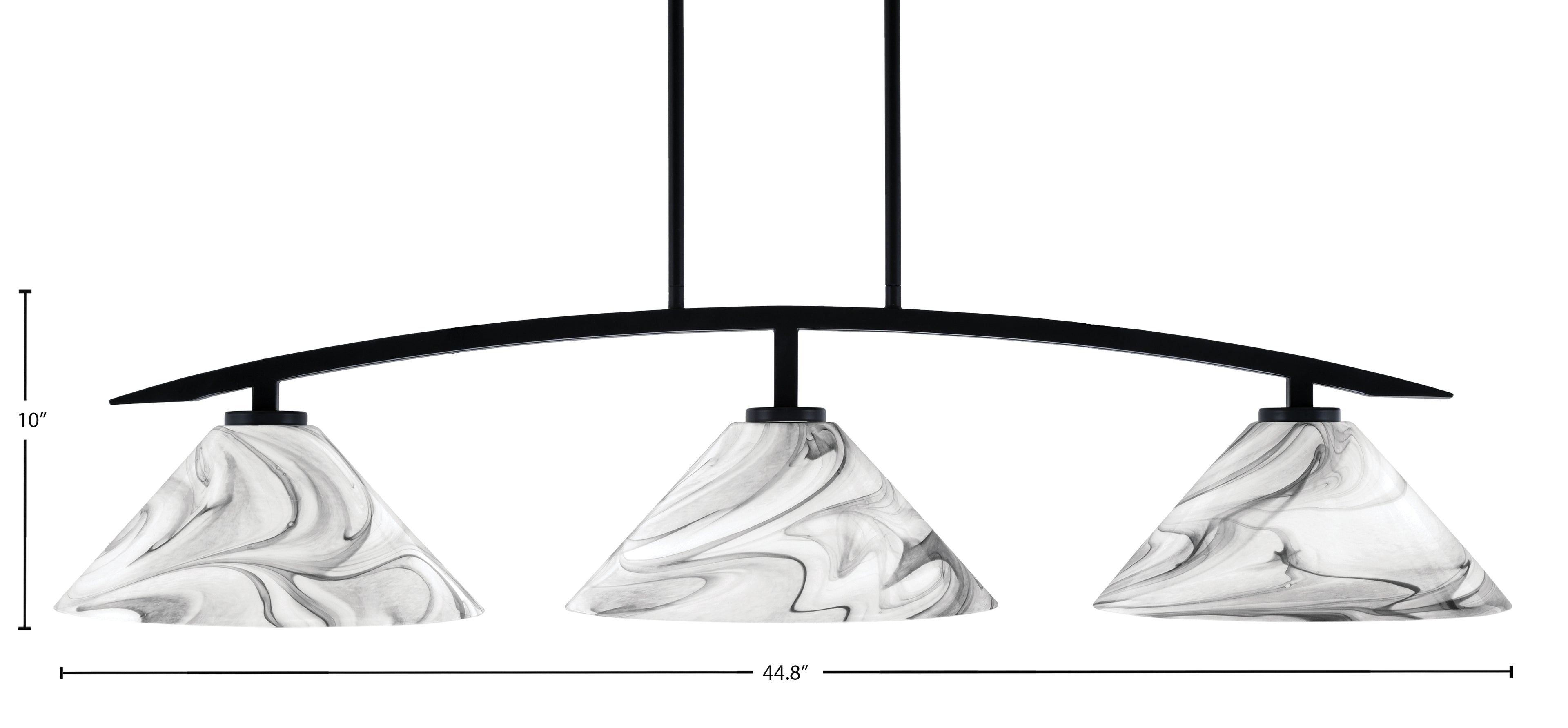 Kurve Three Light Island Pendant in Matte Black with Onyx Swirl Shade