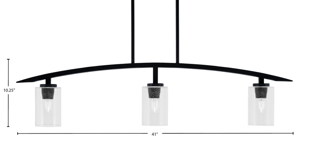 Kurve Three Light Island Pendant in Matte Black with Clear Bubble Shade
