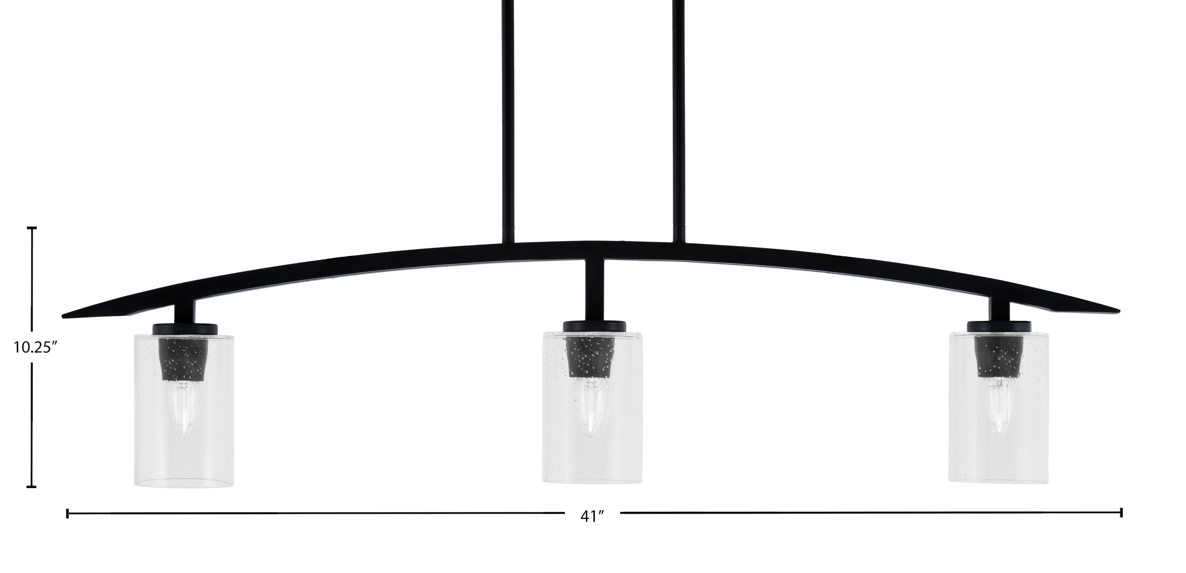 Kurve Three Light Island Pendant in Matte Black with Clear Bubble Shade