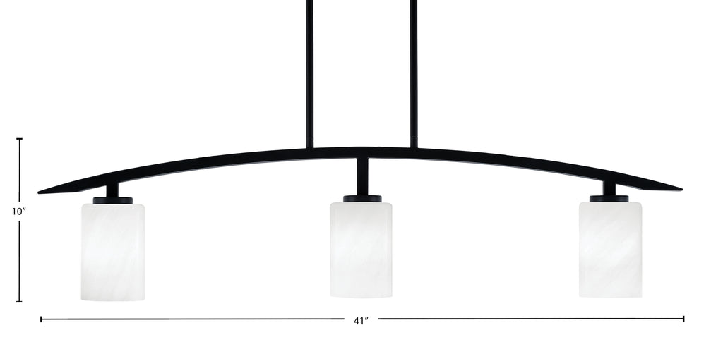 Kurve Three Light Island Pendant in Matte Black with White Marble Shade