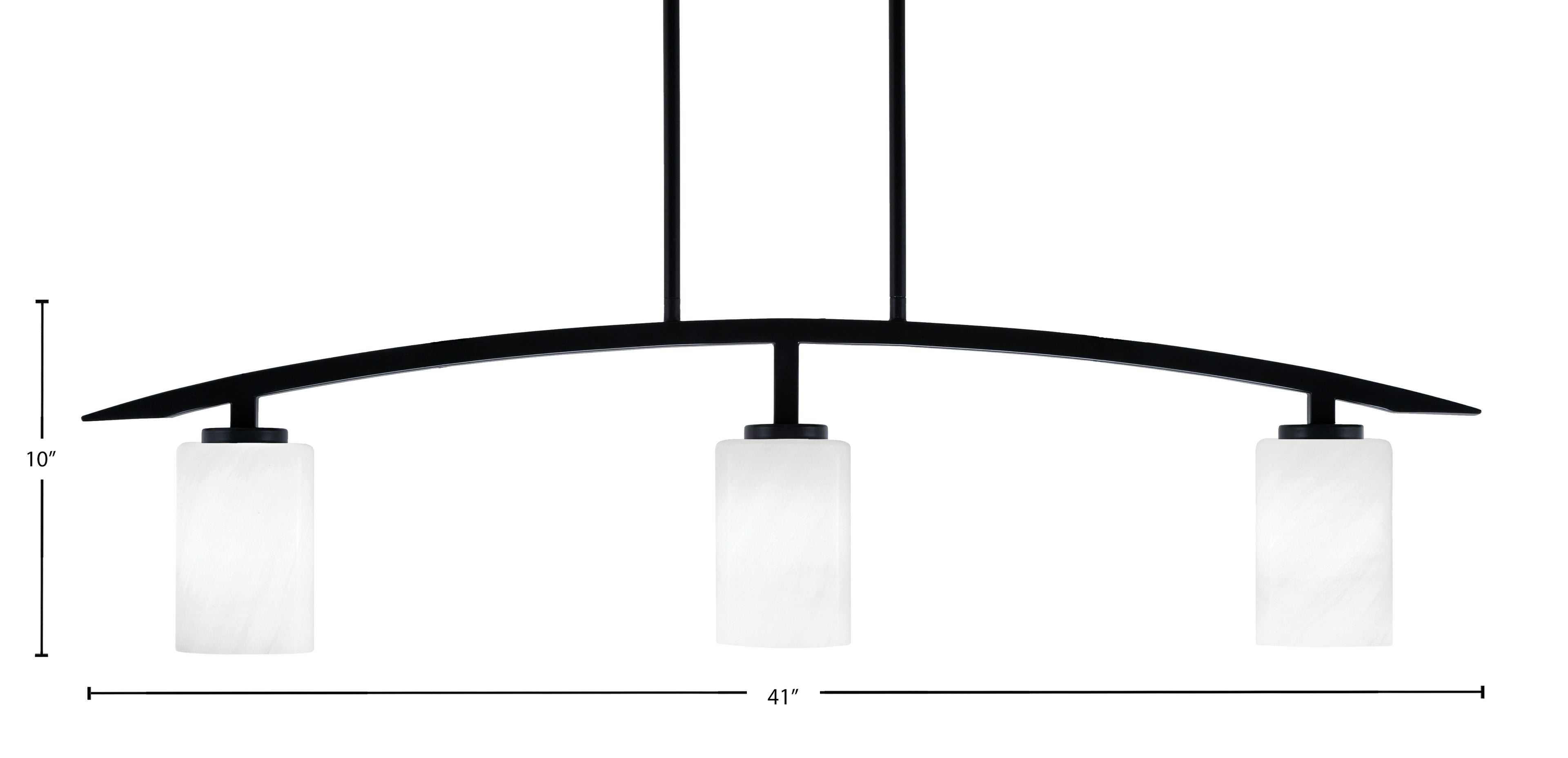 Kurve Three Light Island Pendant in Matte Black with White Marble Shade