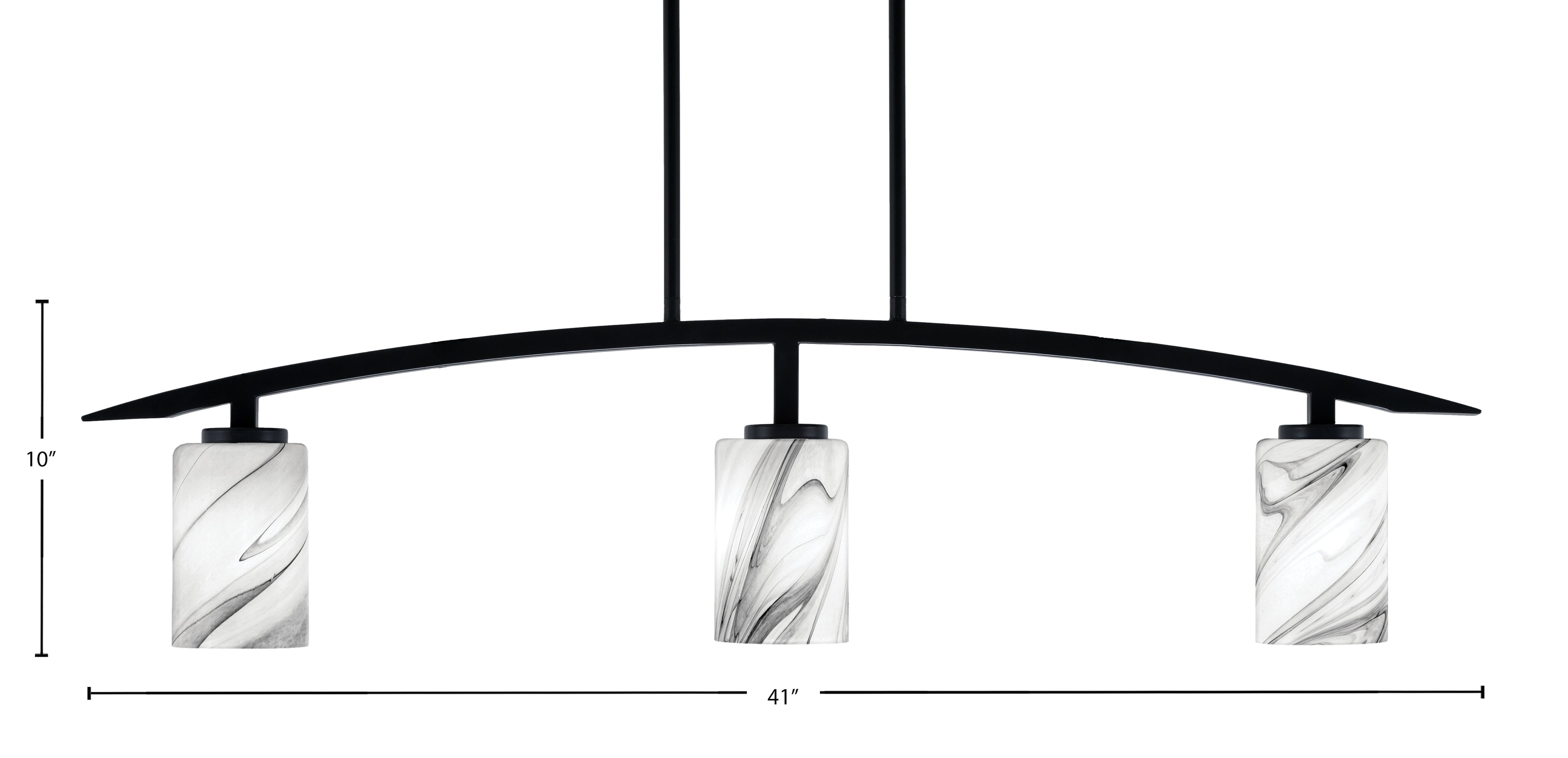 Kurve Three Light Island Pendant in Matte Black with Onyx Swirl Shade