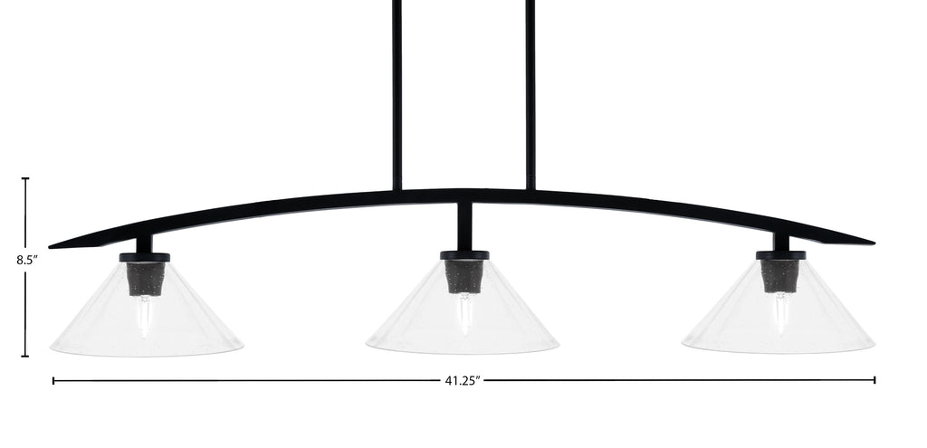 Kurve Three Light Island Pendant in Matte Black with Clear Bubble Shade