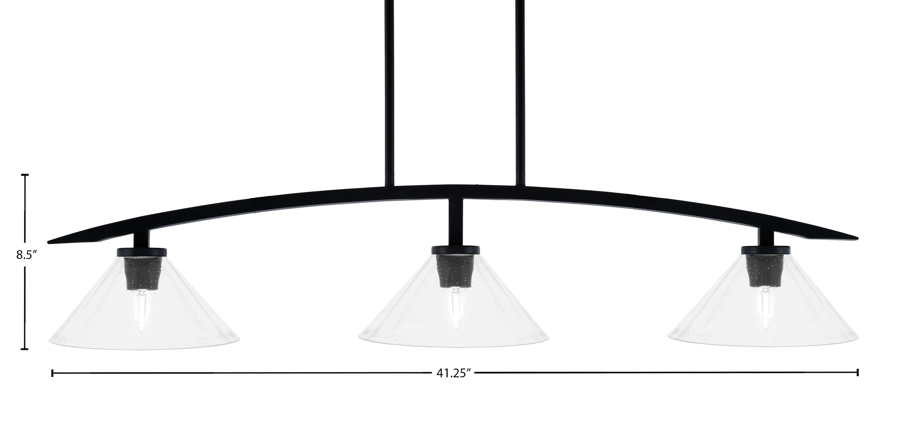 Kurve Three Light Island Pendant in Matte Black with Clear Bubble Shade