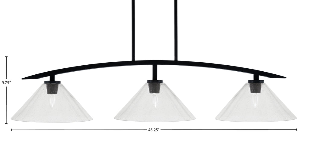 Kurve Three Light Island Pendant in Matte Black with Clear Bubble Shade