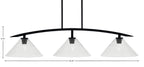 Kurve Three Light Island Pendant in Matte Black with Clear Bubble Shade
