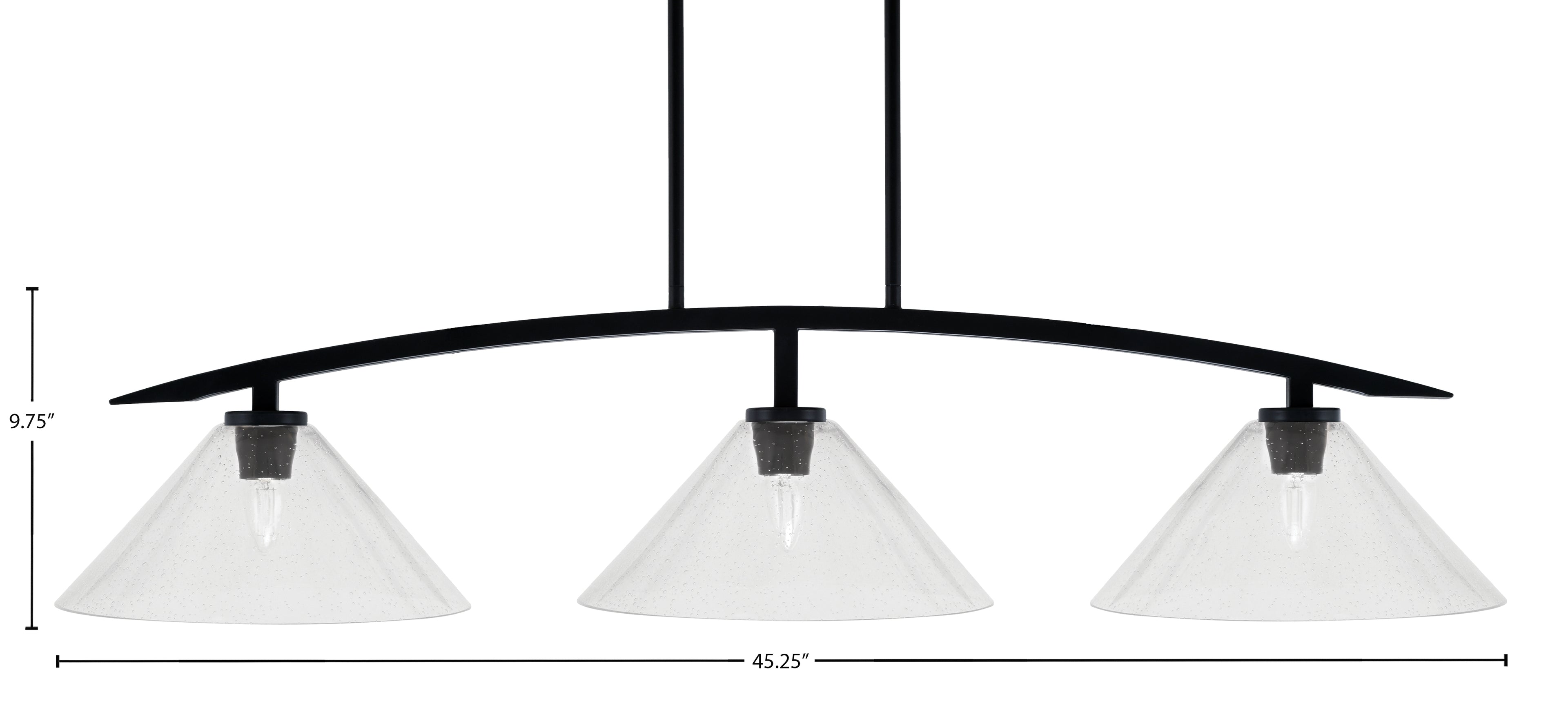 Kurve Three Light Island Pendant in Matte Black with Clear Bubble Shade
