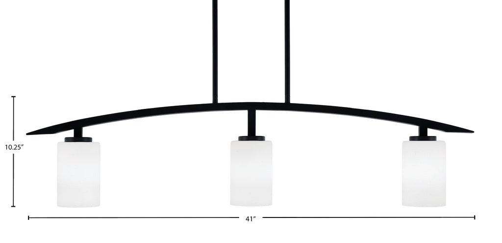 Kurve Three Light Island Pendant in Matte Black with White Muslin Shade