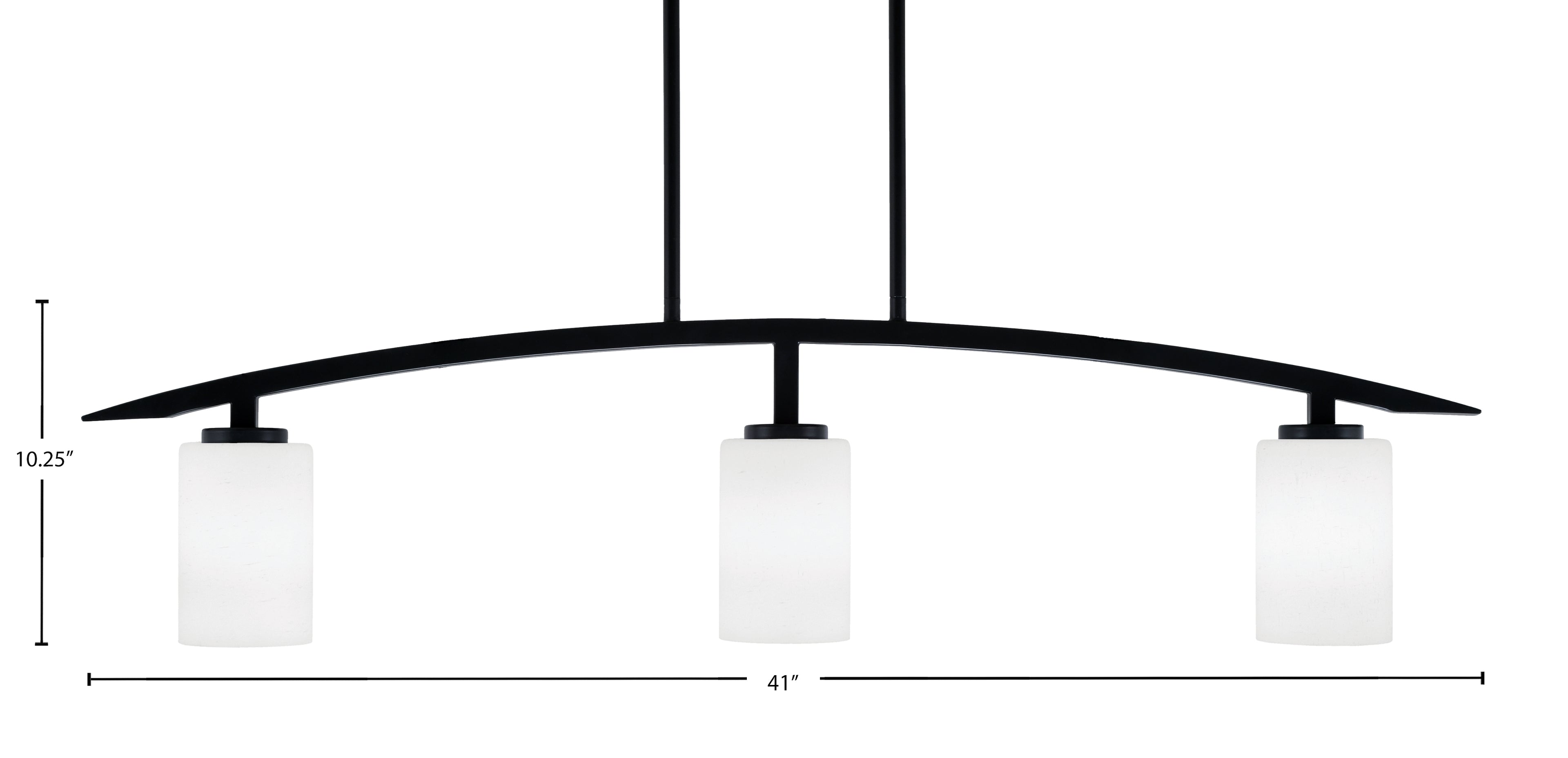 Kurve Three Light Island Pendant in Matte Black with White Muslin Shade
