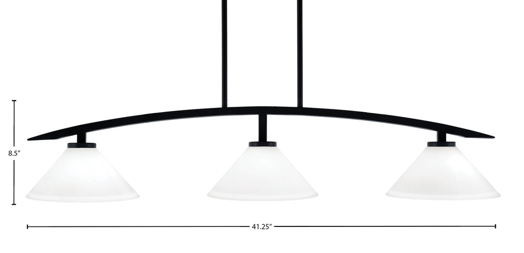Kurve Three Light Island Pendant in Matte Black with White Muslin Shade