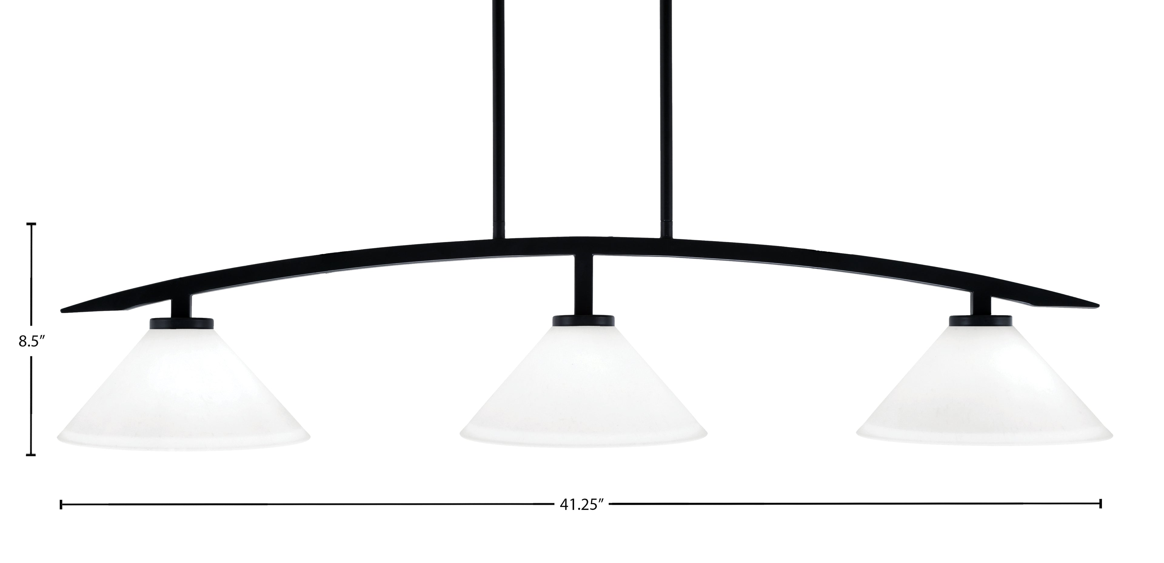 Kurve Three Light Island Pendant in Matte Black with White Muslin Shade