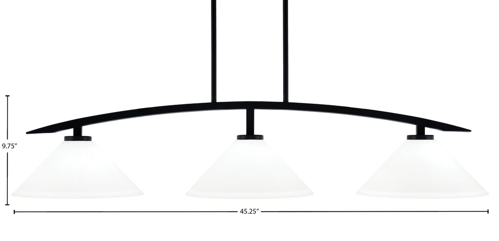 Kurve Three Light Island Pendant in Matte Black with White Muslin Shade