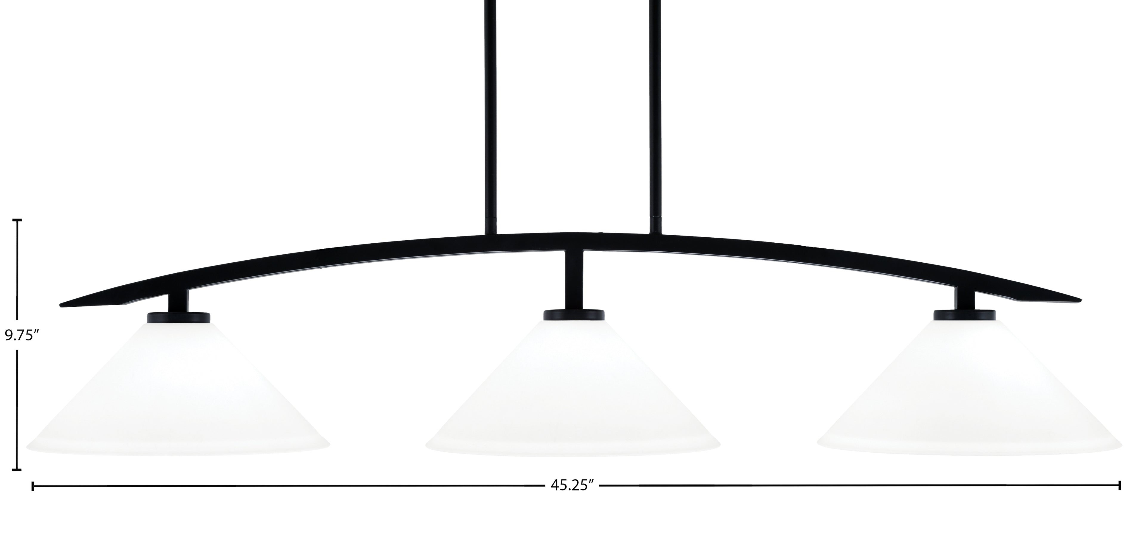 Kurve Three Light Island Pendant in Matte Black with White Muslin Shade